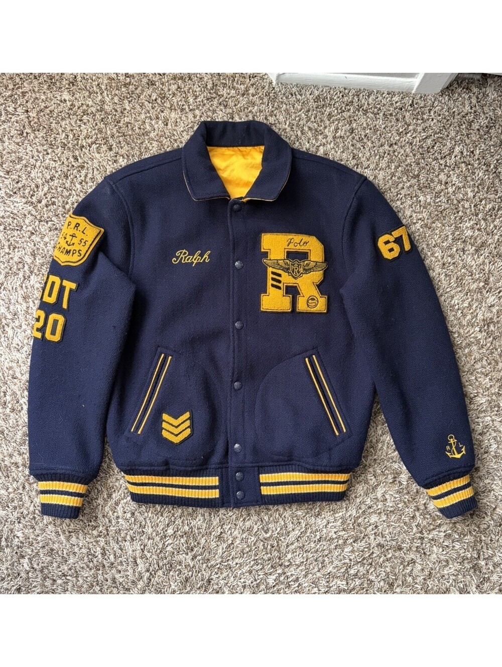 Polo Ralph Lauren Sea Hornets USRL Naval Letterman Reversible Jacket Size Small